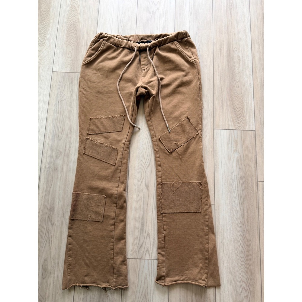 Valabasas Stacked Flare Sweatpants Mens Large Brown Patchwork Distressed Pants